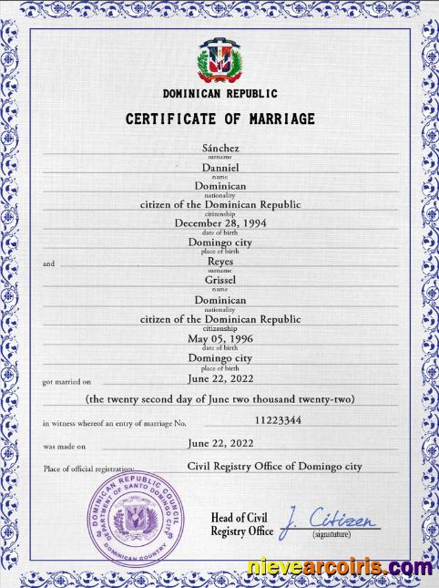 Dominican Republic marriage certificate